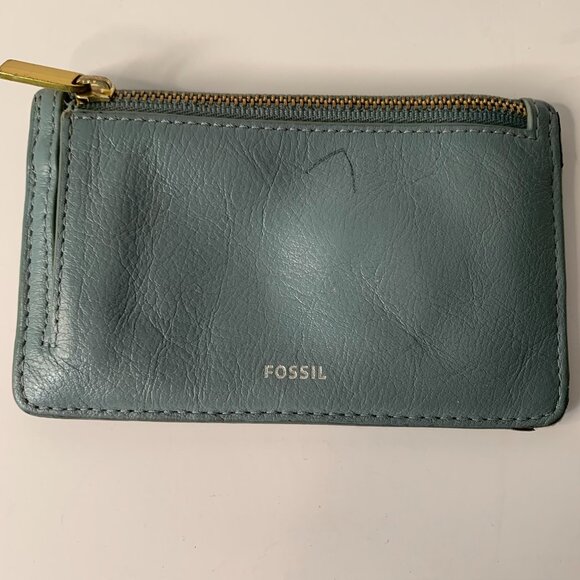 FOSSIL LOGAN ZIP CARD GRAY LEATHER SMALL WALLET CASE - Picture 1 of 11